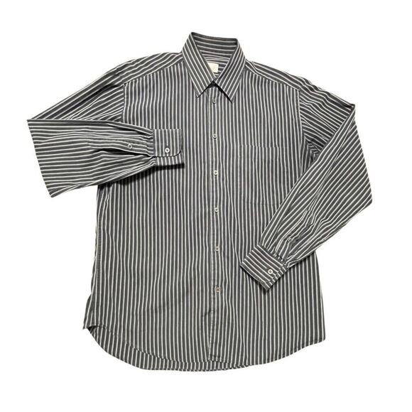 Brioni Modern LS Button Up Shirt Italy Made Pinstripe Dark Gray Large Men - Picture 2 of 10
